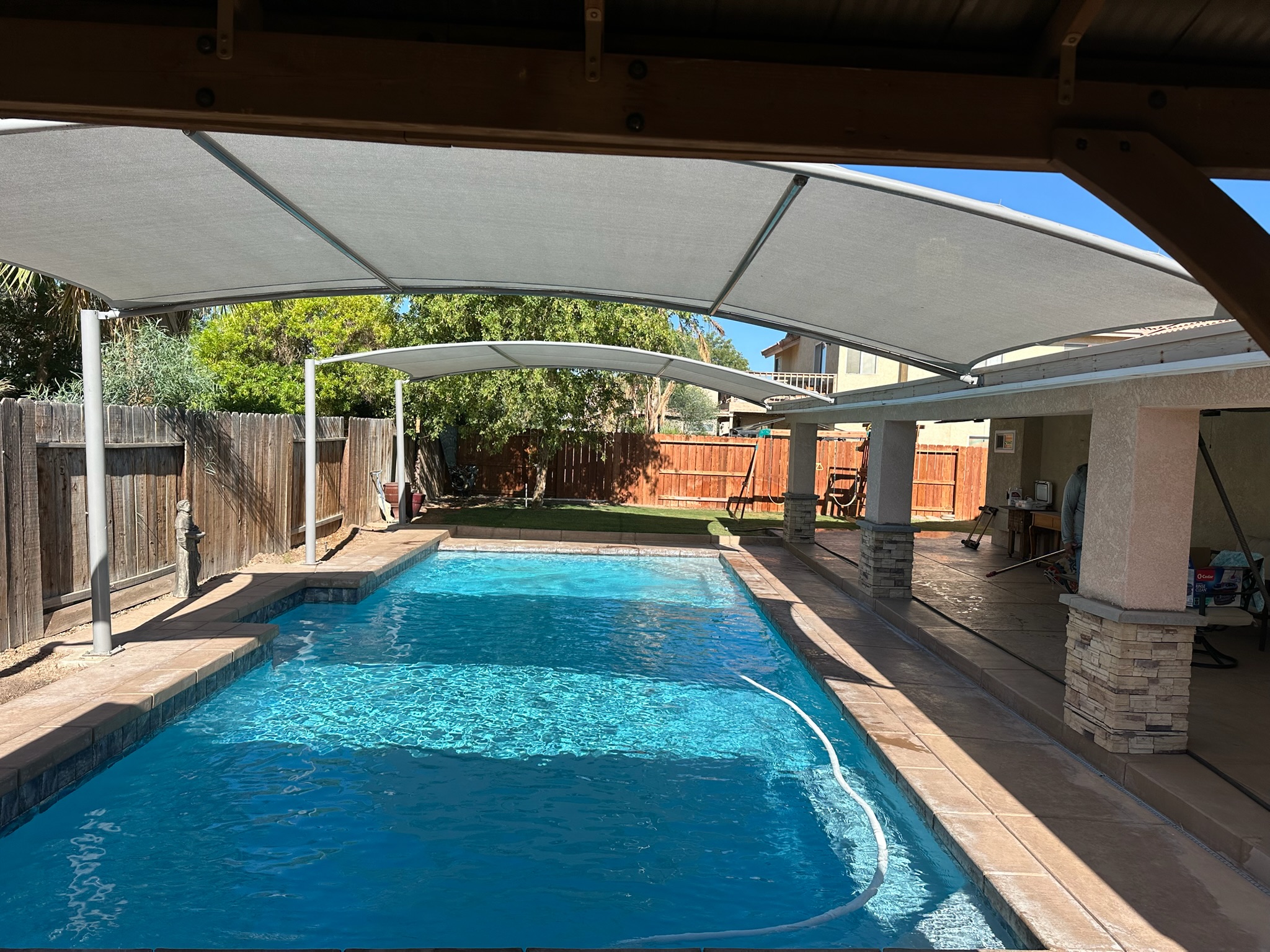 Covered backyard swimming pool